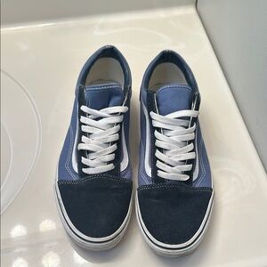 Blue and Black Sneakers with White Laces